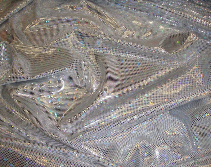 Silver shattered Metallic Spandex Hologram fabric per yard