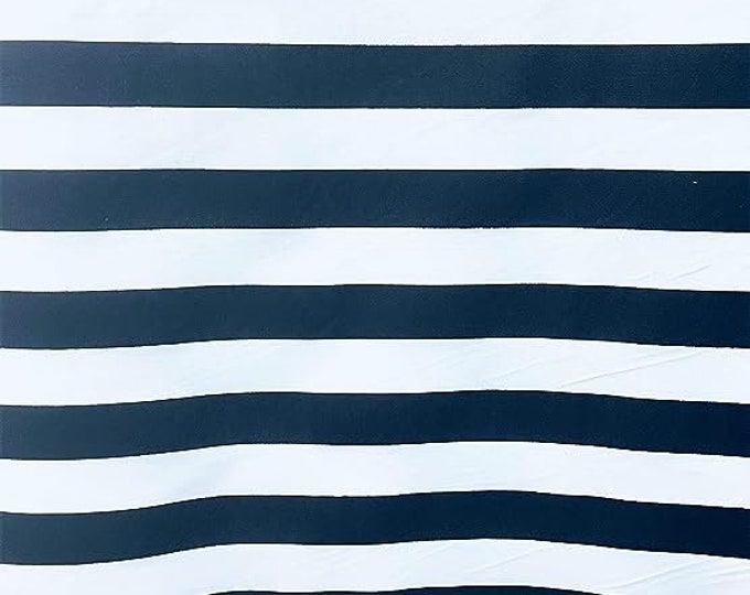 Navy/White stripe Poly cotton 1" stripe Sold by yard  POLYCOTTON 58" wide
