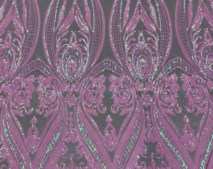 Pink on pink mesh Victorian Egg/Tulip, Big Print, Sequin, 4-way Stretch, Fabric 54" Sold By the Yard, Wedding, Prom, Dresses,