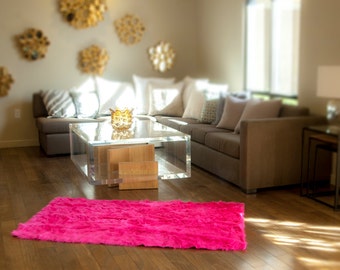 Hot Pink Sparkle Rug 8' x 10' Shaggy Fur With Suede back.