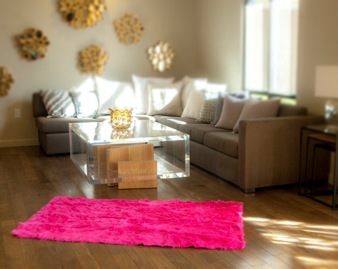 Hot Pink Sparkle Rug 8' x 10' Shaggy Fur With Suede back.
