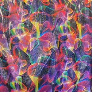 Fog design multicolored neon iridescent hologram spandex 4 way stretch 58/60 wide sold by the yard