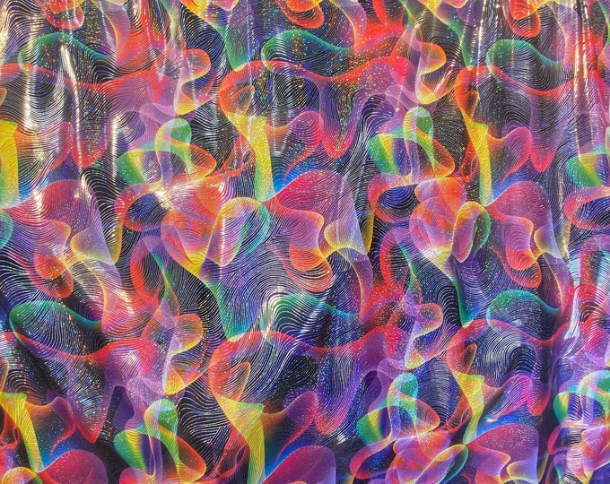 Fog design multicolored neon iridescent hologram spandex 4 way stretch 58/60 wide sold by the yard