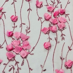 Dusty Pink 3D Satin Flower Sequin Fabric
