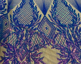 Jewel  Violet purple iridescent Sequin, 4-way Stretch, Fabric 54" By the Yard