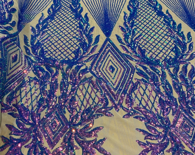 Jewel  Violet purple iridescent Sequin, 4-way Stretch, Fabric 54" By the Yard