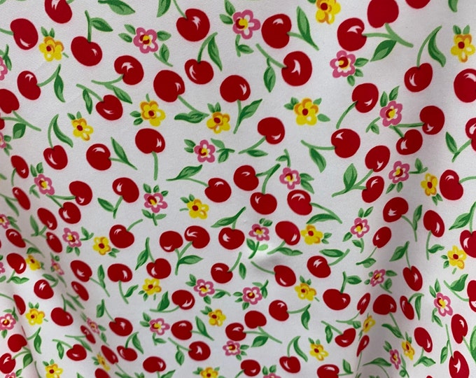Stretch Spandex cherry on white fabric per yard 60" wide