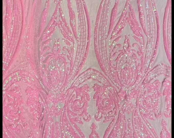 Pink Sequin Victorian Egg/Tulip, Big Print,4-way Stretch, Fabric 54"