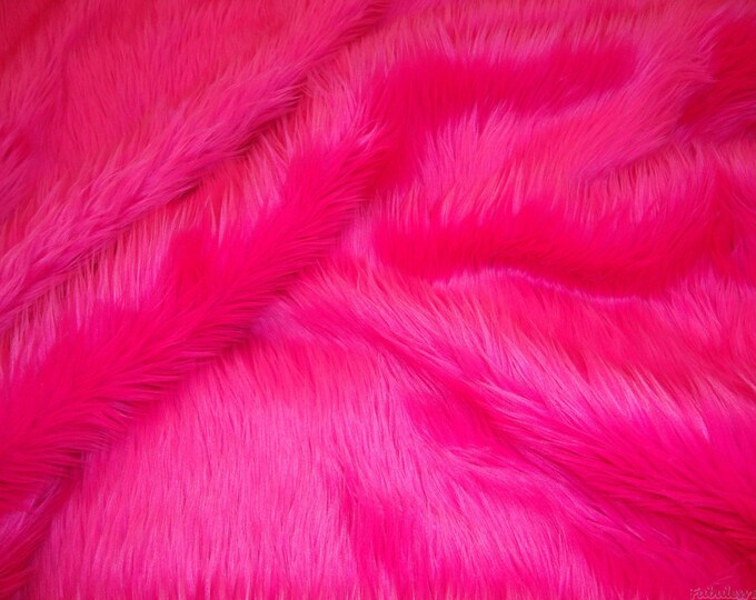 Fuchsia  shaggy faux fur  fabric by the yard upholstery custome 60" Wide