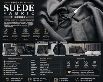 Charcoal micro faux suede upholstery drapery clothing fabric BY THE YARD 58" Wide No Stretch