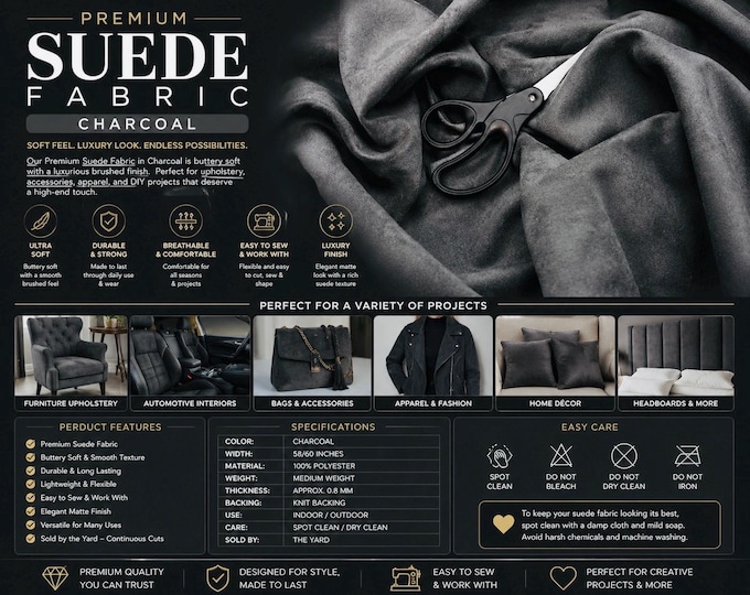 Charcoal micro faux suede upholstery drapery clothing fabric BY THE YARD 58" Wide No Stretch