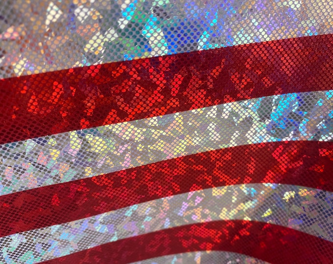 Half inch red Striped glass spandex 4  way stretch fabric by the yard