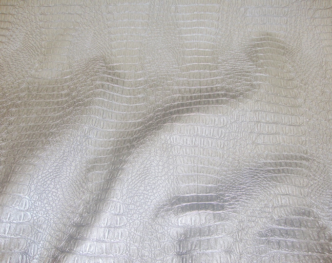 Silver metallic Gator upholstery Faux vinyl fabric per yard