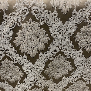 Jacquard Damask champagne queen Upholstery drapery fabric by the yard