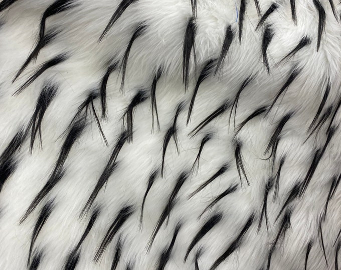 58"  Wide Spike Faux fur black on white Upholstery Fabric by the yard
