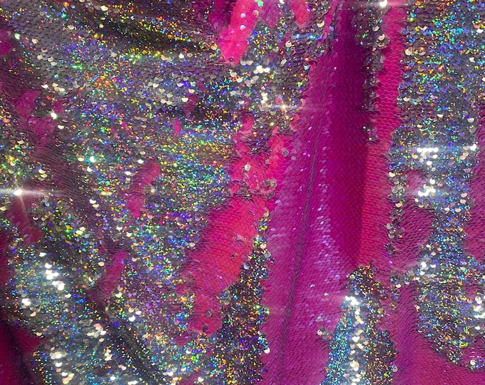 Fuchsia /silver Sequins flip Stretch Fabric Wedding Prom Dress and more