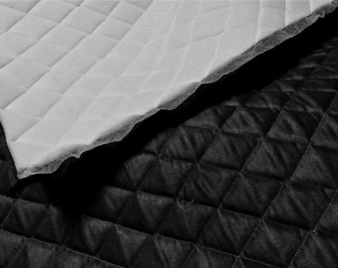 Black Suede Quilted Auto Headliner Fabric Foam Backing Upholstery 58" Wide