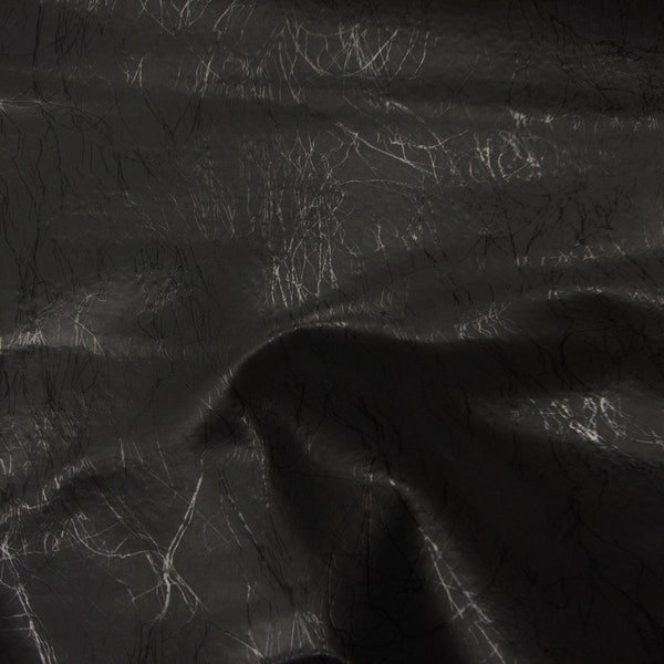 Vinyl faux Black metallic Lightning upholstery  fabric per yard