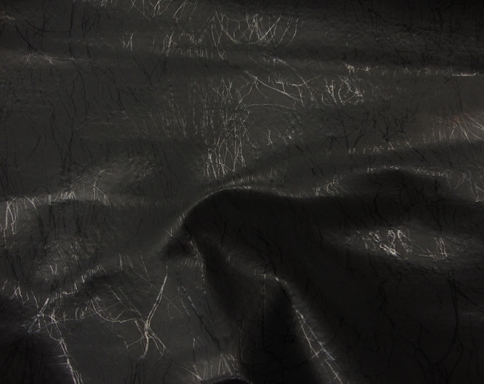 Vinyl faux Black metallic Lightning upholstery  fabric per yard