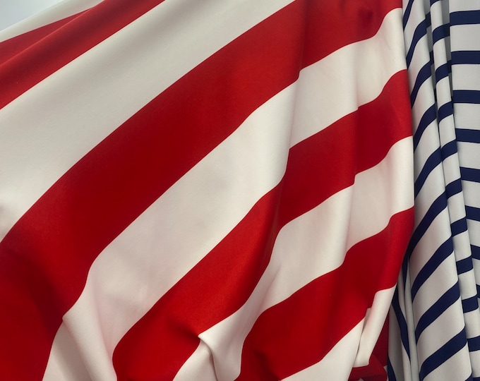 4-Way Stretch Spandex Fabric, 3 inch red white stripe-by the yard 60 " Wide