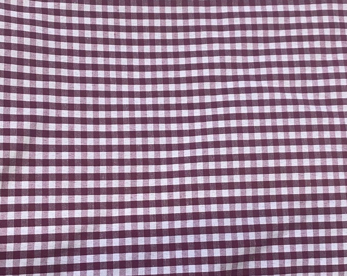 Burgundy Gingham Checkered 1/8” inch Fabric poly cotton 60” wide- none stretch sold By The Yard