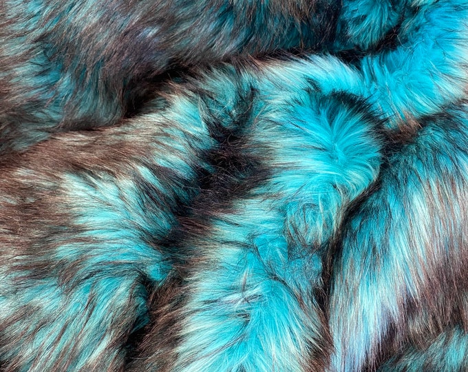 Husky Turquoise  faux Synthetic Fur upholstery Fabric by the yard 60" wide