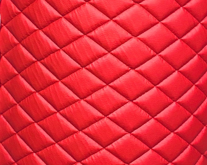 Crimson red champion Diamond Quilted Faux Leather Vinyl foam backed fabric 52" Wide
