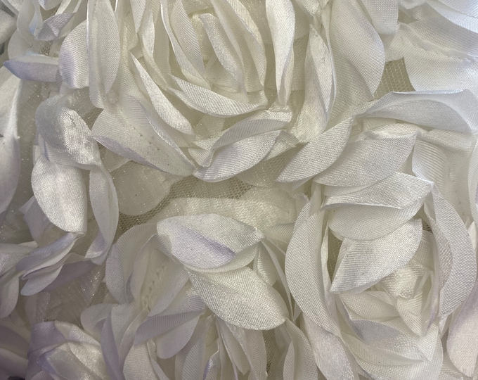 Ivory Satin Bridal Petal Rosette on mesh Fabric 52" Wide Sold By The Yard