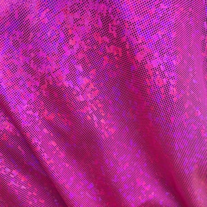 Hot Pink Shattered Glass Holographic Spandex Fabric – 4 Way Stretch Metallic Dancewear Costume Fabric by the Yard