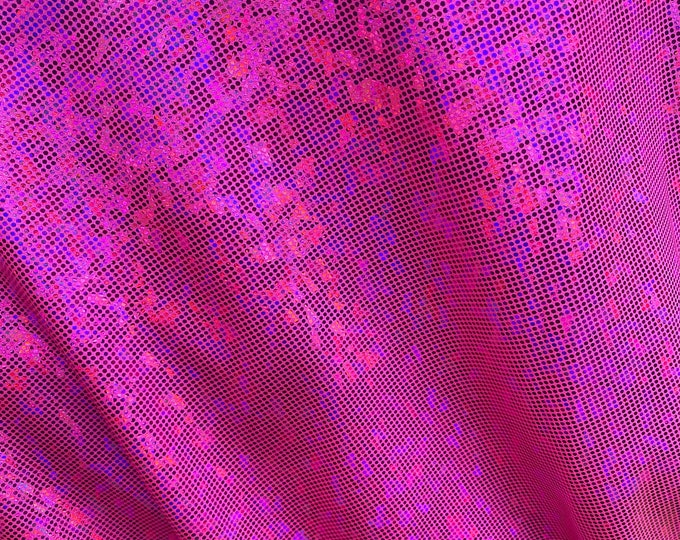 Hot Pink Shattered Glass Holographic Spandex Fabric – 4 Way Stretch Metallic Dancewear Costume Fabric by the Yard