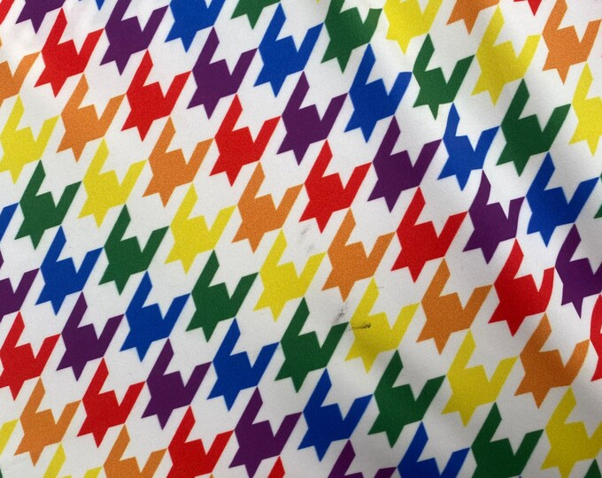 Stretch Nylon Spandex/ multi houndstooth on white. 60” wide fabric by the yard
