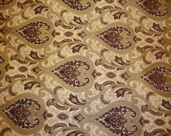 Chenille Damask 56" Wide Monte Cristo Wine   Fabric with Gold upholstery furniture fabric by the yard