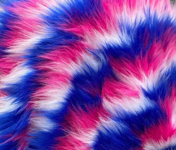 Faux Fur Fabric Long Pile 3 TONE RAINBOW HOT PINK WHITE PINK/ 60 Wide /  Sold by the yard 