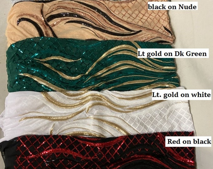 Sequin 4-way Stretch Wave fishnet mesh dress grown Fabric BY THE YARD