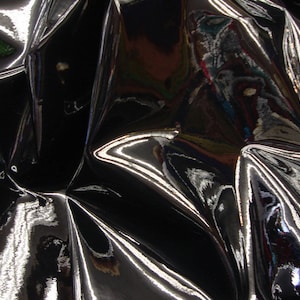 Black patent faux vinyl upholstery fabric per yard