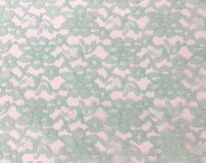 Copen blue rachelle lace flower mesh sheer polyester by the yard