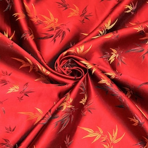 Red Chinese Bamboo Brocade Satin, 45&quot; Wide, non-stretch, Sells by the yard