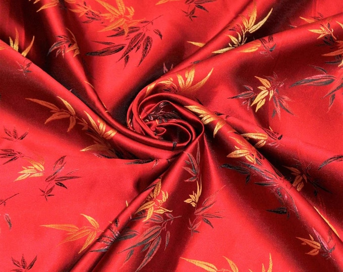 Red Chinese Bamboo Brocade Satin, 45" Wide, non-stretch, Sells by the yard