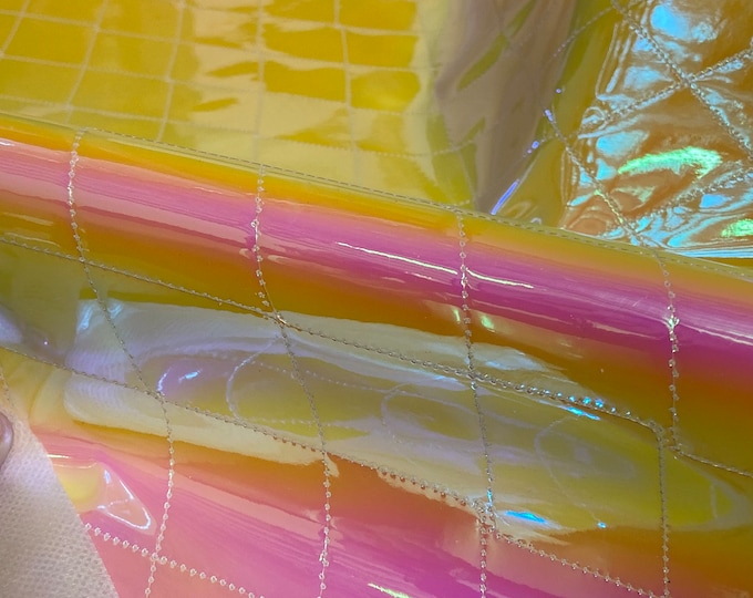 Diamond stitch 2x3" quilted Galaxy desert Iridescent multi color Faux Leather Vinyl fabric NO FOAM BACKING 52" Wide