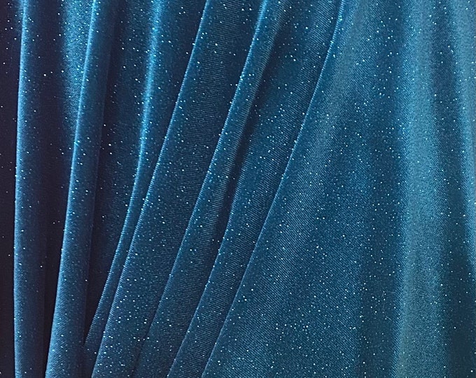 Glitter Teal Stretch Velvet Fabric By The Yard | 58’’ wide
