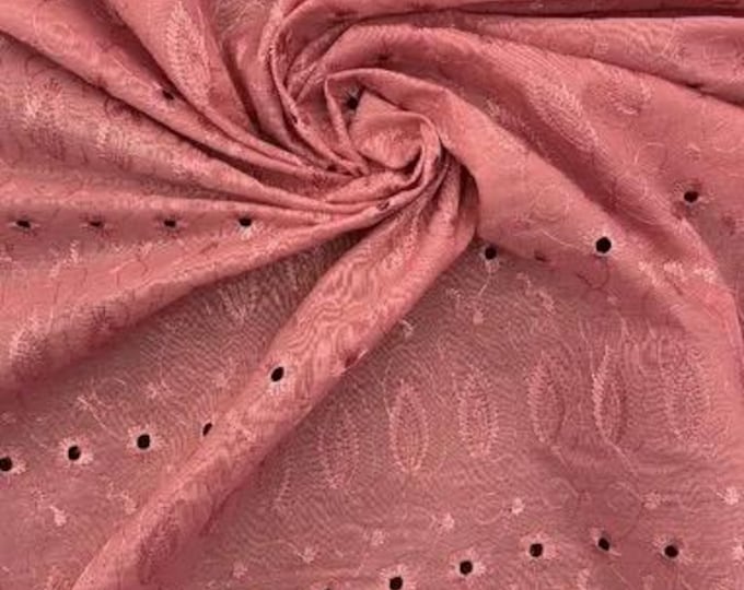 Dusty rose Medium Weight Eyelet Double Scalloped Finished Edge Stitched Embroidery Fabric, 42" Wide
