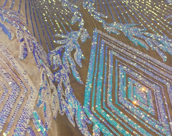 Jewel ,purple  iridescent , Big Print, Sequin, 4-way Stretch, Fabric 54" By the Yard