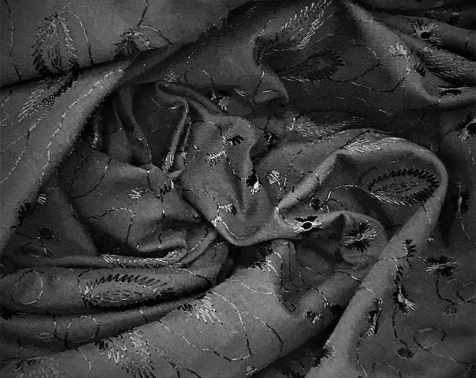 Black Medium Weight Eyelet Double Scalloped Finished Edge Stitched Embroidery Poly Cotton Fabric, 42" Wide