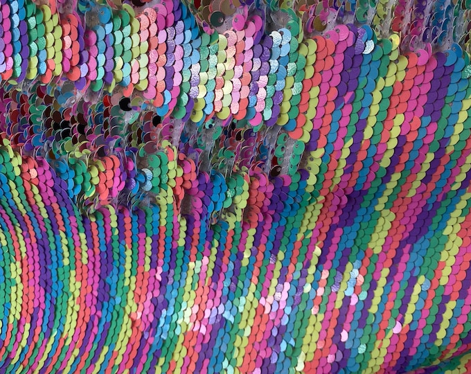 Multi color on Sequins Roll Over  silver Fabric Wedding Prom Quinceanera Sweet 16 Dance Clothing 52" Wide