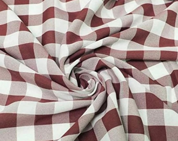 Burgundy 58/59" Wide 100% Polyester Poplin Gingham Checkered Fabric By The Yard