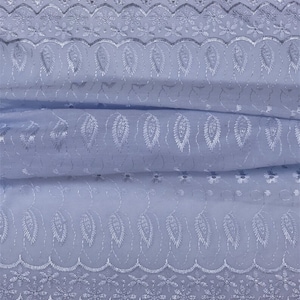 Baby blue Medium Weight Eyelet Double Scalloped Finished Edge Stitched Embroidery Poly Cotton Fabric, 42&quot; Wide