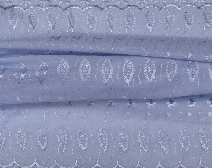 Baby blue Medium Weight Eyelet Double Scalloped Finished Edge Stitched Embroidery Poly Cotton Fabric, 42" Wide