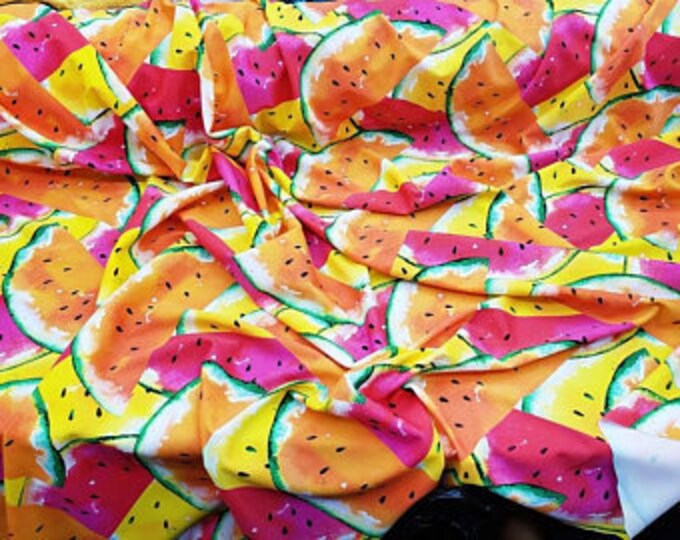 Spandex Fabric ORANGE Watermelon Slices 4 Way Stretch