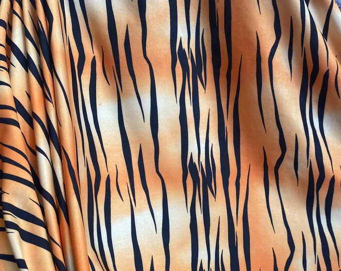 Stretch Velvet orange tiger fabric by the yard 60" Wide
