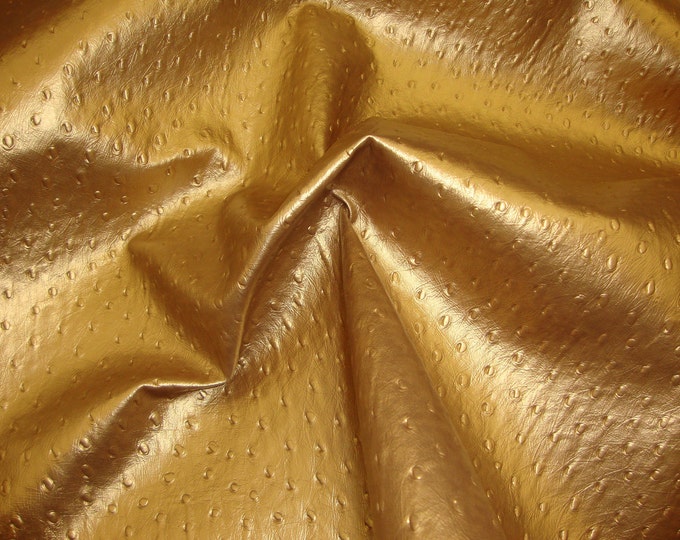 Vinyl faux Gold  Metallic Ostrich Upholstery Vinyl fabric per yard